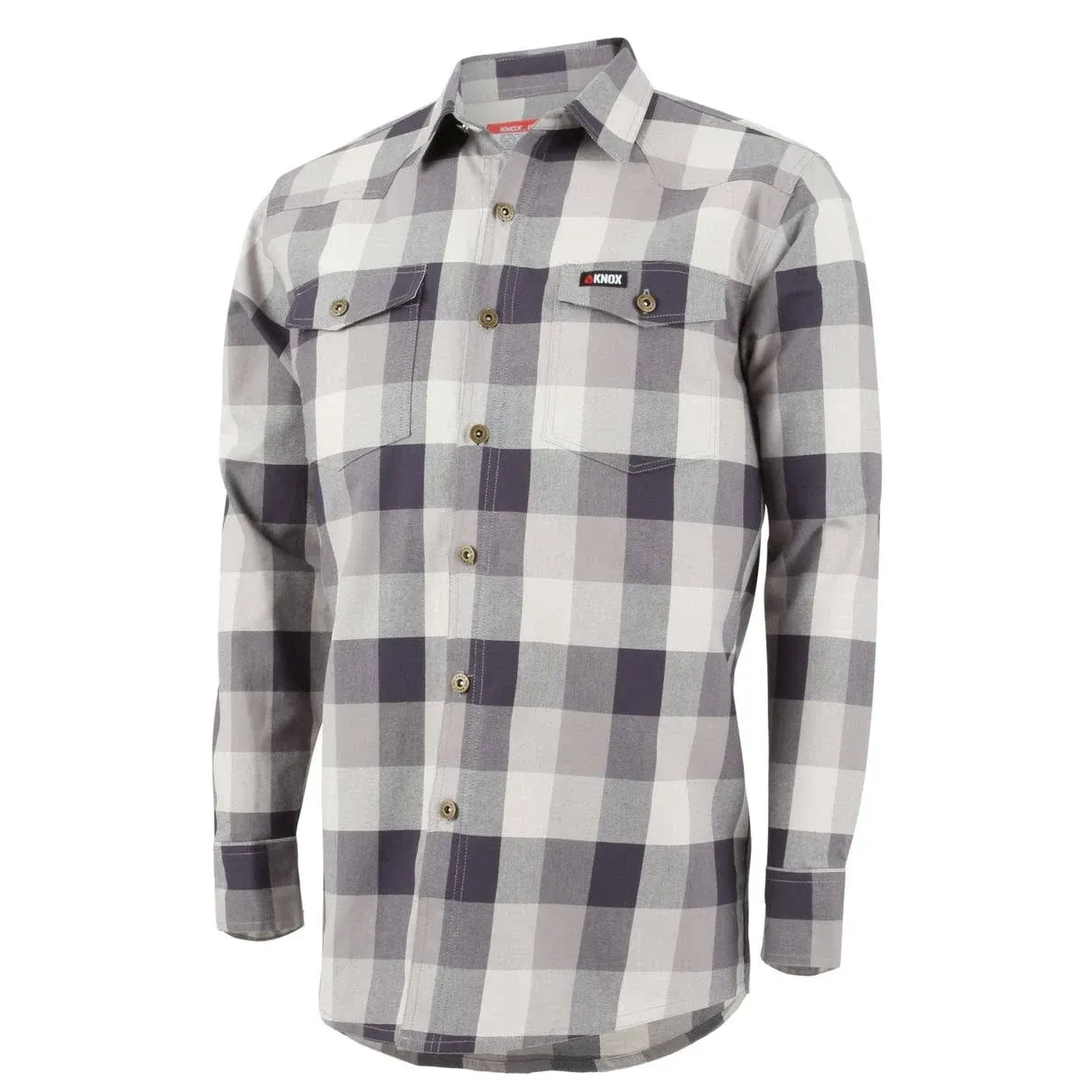 Knox FR Gray Plaid Button-Down Work Shirt