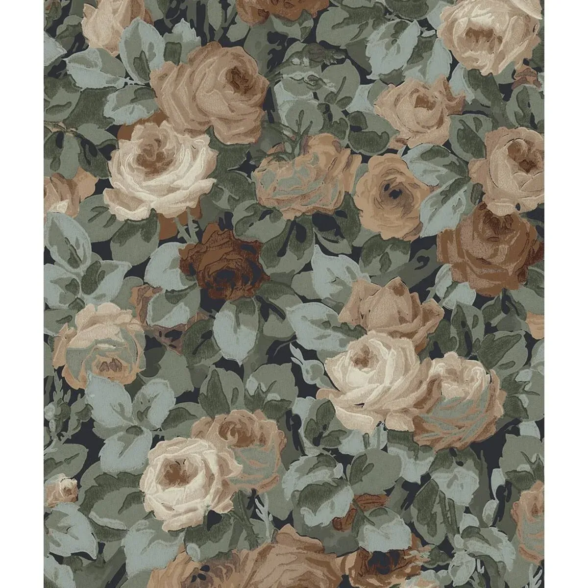 Rose Garden Peel & Stick Wallpaper in Midnight Blue & Cafe