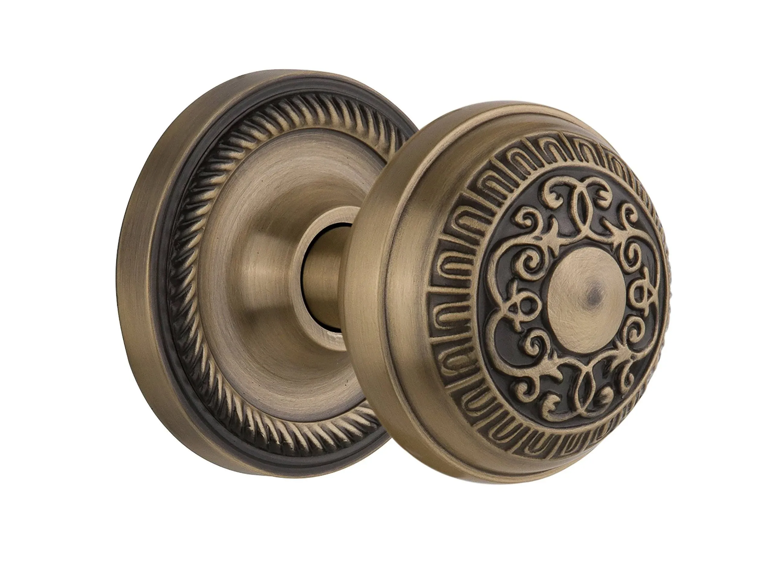 Nostalgic Warehouse 702553 Rope Rosette Privacy Egg & Dart Door Knob, Polished Brass