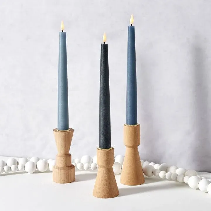 LampLust Blue Flameless Taper Candles Battery Operated: 3 Pack, 9 Inch, LED Candlesticks, Real Wax, Remote & Timer Included, Passover Decorations Blue Home Decor