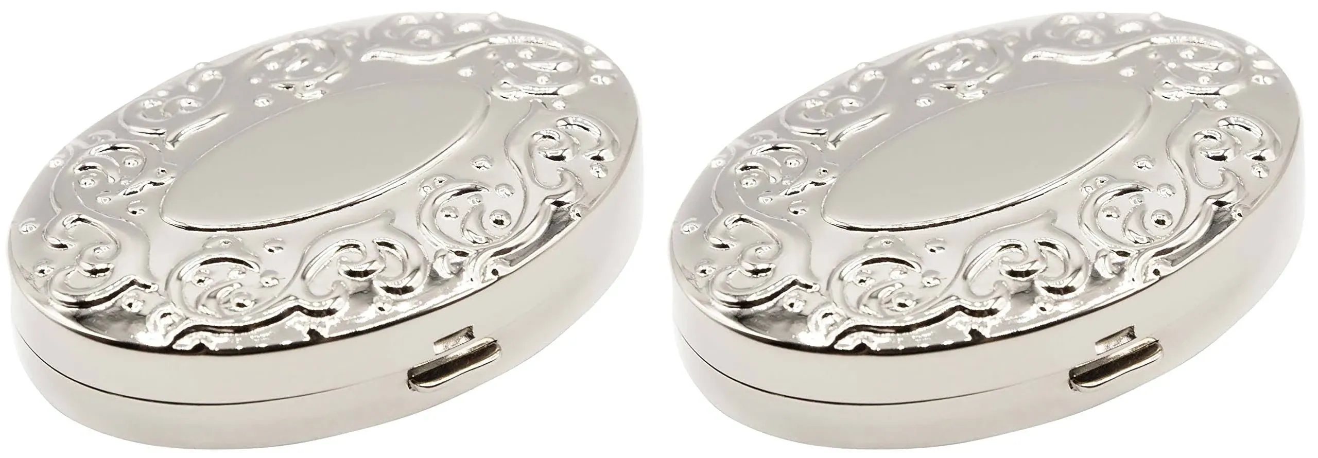 Silver Victorian Print with Mirror Oval Pocket Purse Portable Travel Pill Box ...