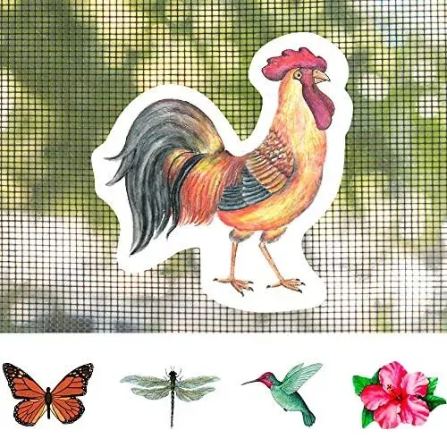 Screen Magnets - Keep People and Pets from Running Into Screen Doors & Patch Holes with Screen Door Magnets - Made in USA - Rooster - 5.25 x 5.5 inches - 2 Pack (1 Pair)