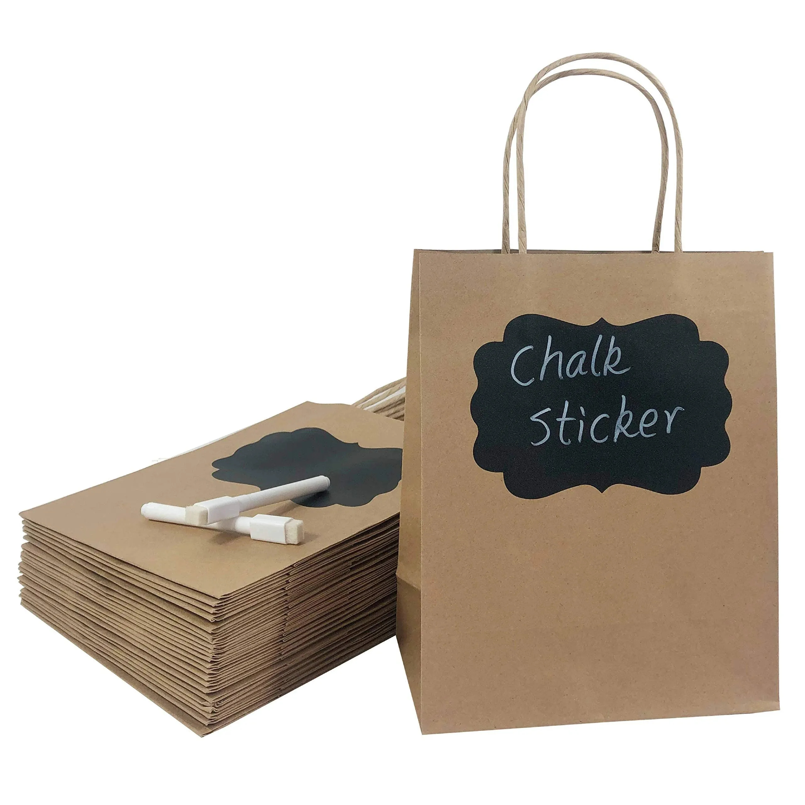 【24pcs Bags】Paper Bags With Handles- 8x10x4 Brown Shopping Bags-Gift Bags With Chalk Sticker