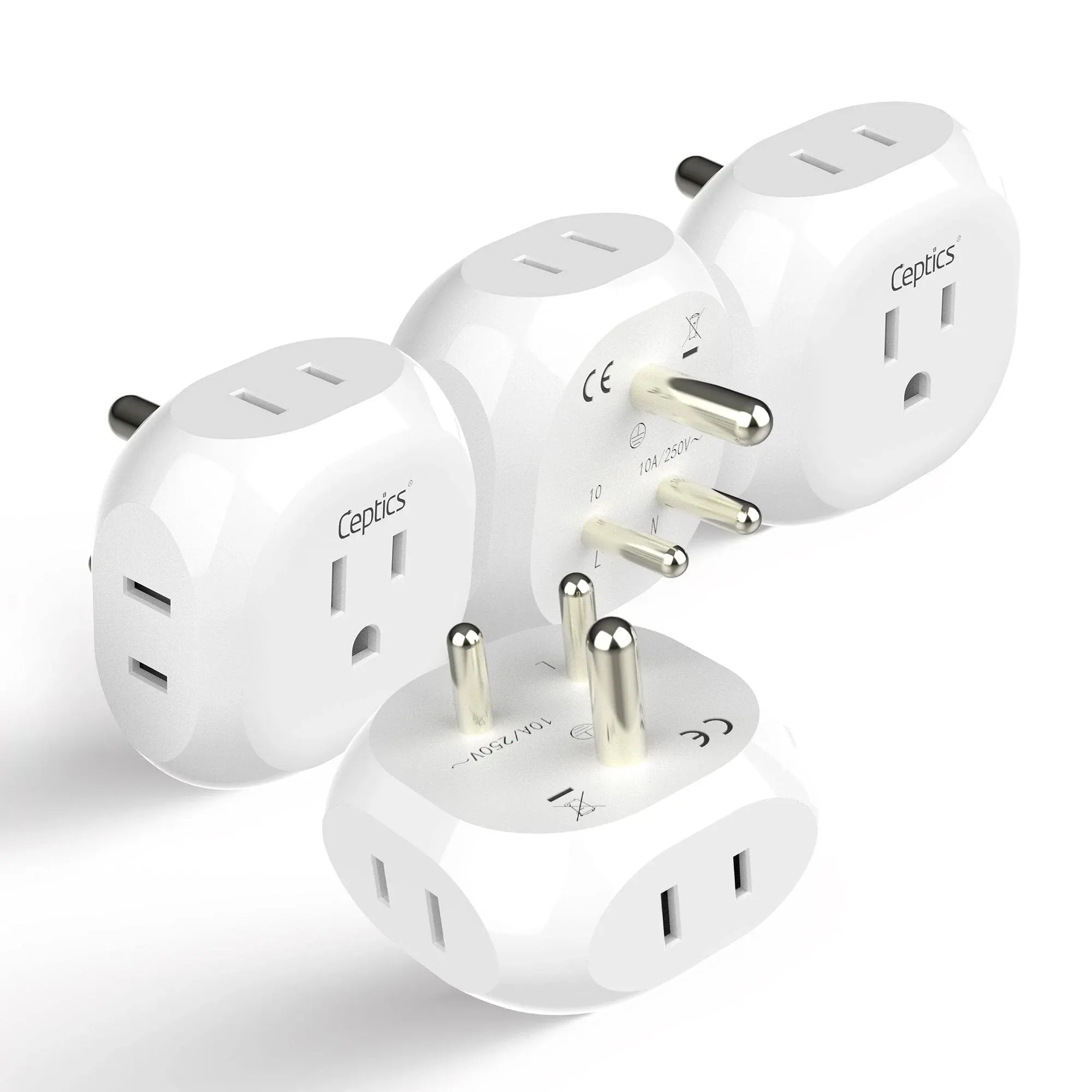 Ceptics India, Pakistan Travel Adapter - 4 Input - Ultra Compact - Light Weight - USA to Any Type D Countries Such as Bangladesh, Maldives and More - 4 Pack (PT-10-4PK)