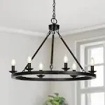 Black Farmhouse Chandelier, 6-Light Wagon Wheel Chandelier with Adjustable