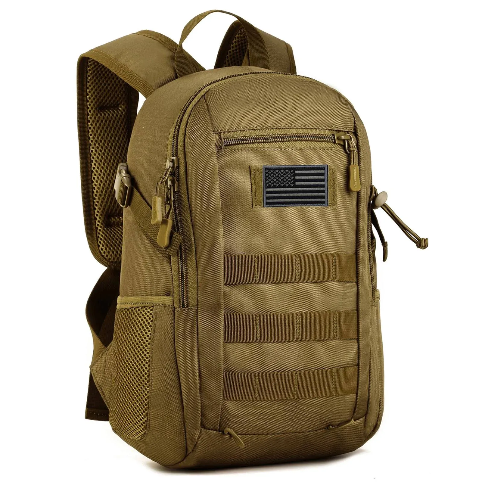 ArcEnCiel 12L Small Tactical Backpack Military MOLLE Daypack Gear Assault Pack Camping Bag (Coyote Brown)