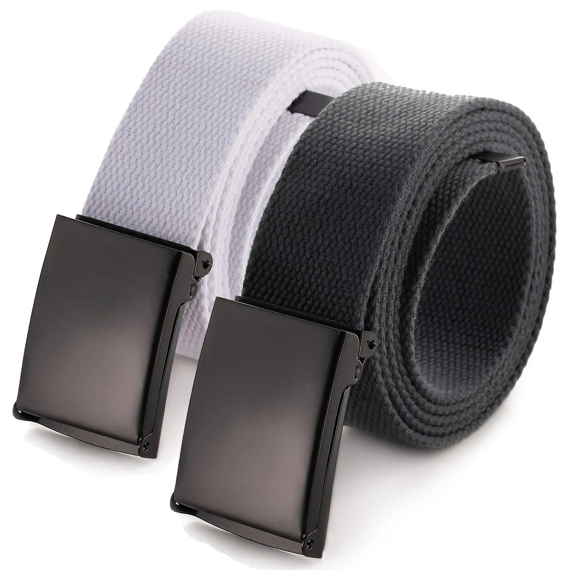 Mile High Life Cut To Fit Canvas Web Belt Size Up to 52" with Flip-Top Solid Black Military Buckle