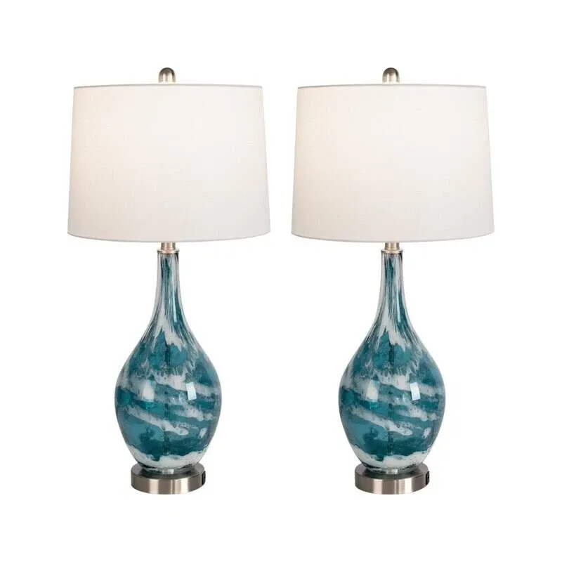 Glass USB Table Lamps (Set of 2 )Modern Bedside Desk Lamp