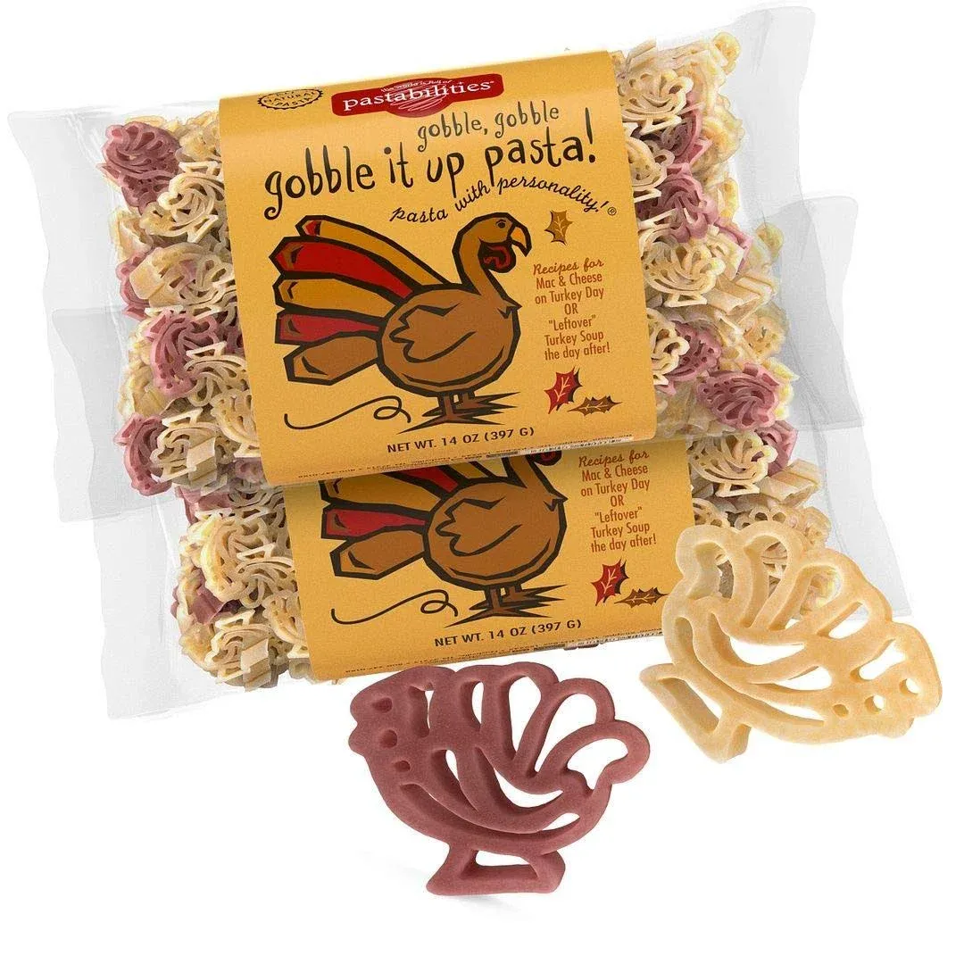 Pastabilities Fun Shaped Pasta for Kids - Gobble It Up - Turkey Shaped Fun Theme, Non-GMO Natural Wheat and Vegetable Pasta, All-Natural, Kosher Certified, Made in the USA, (2 Pack, 14 Oz)