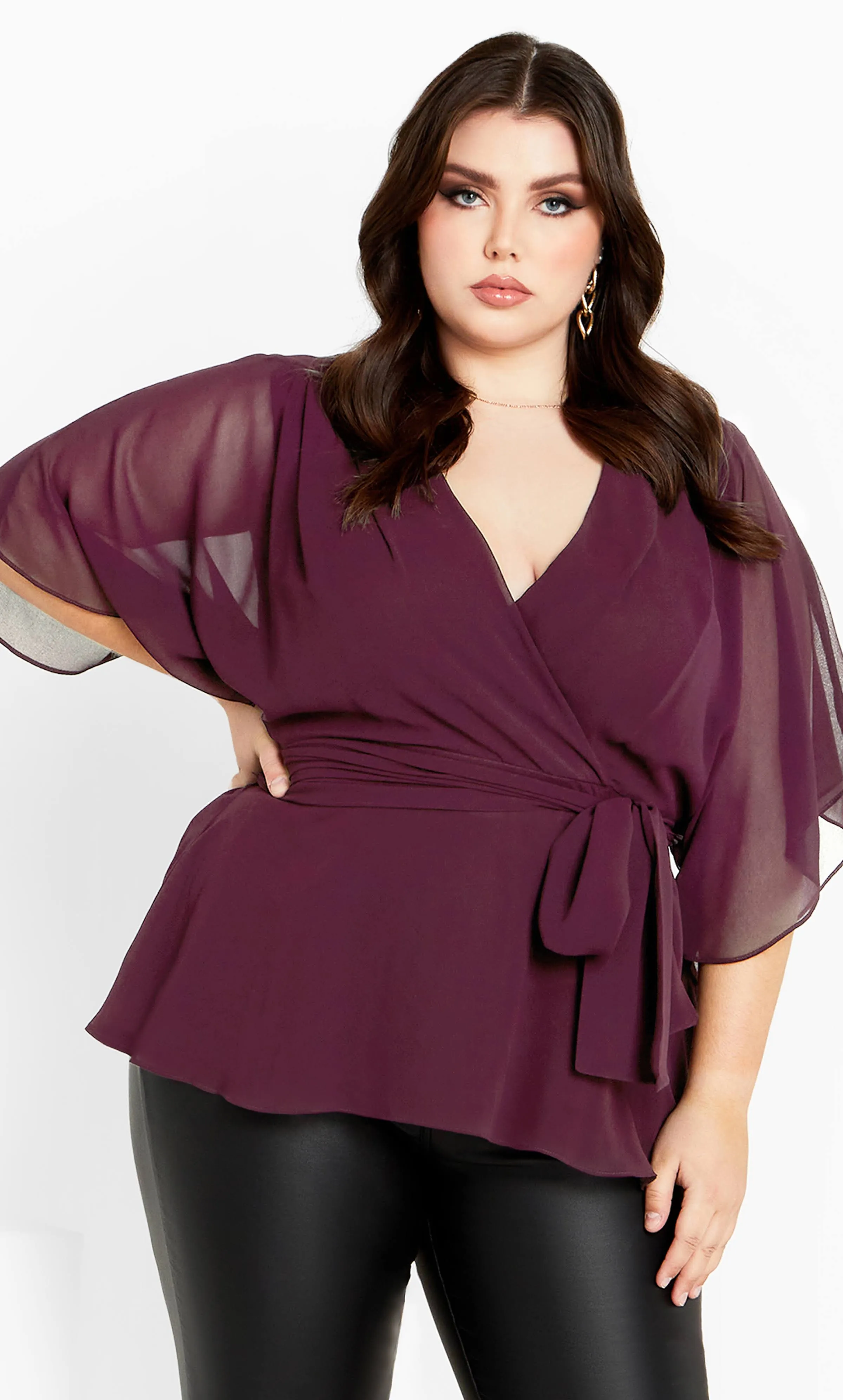 City Chic | Women's Plus Size Elegant Wrap Top - Spiced Plum - 14W