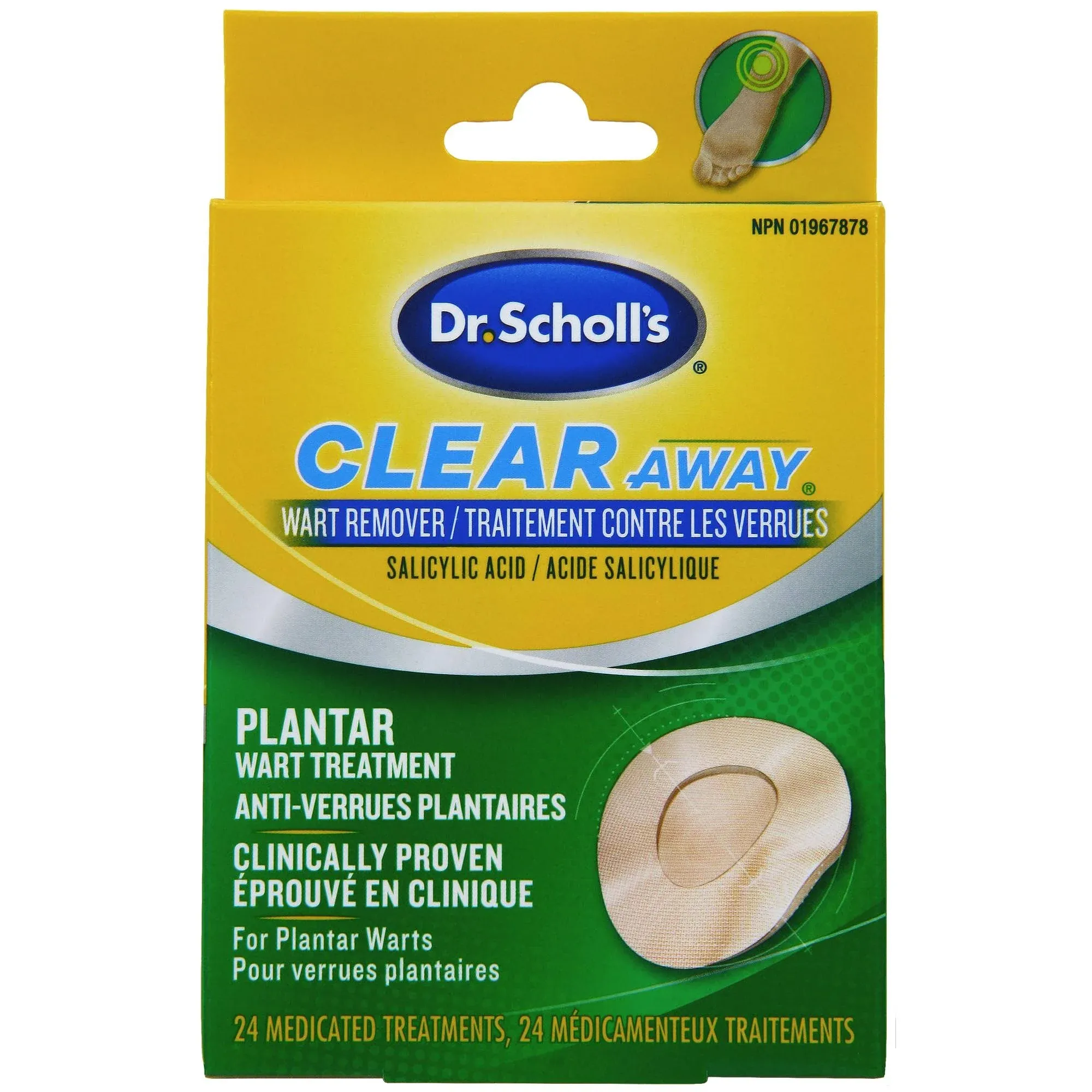 Dr. Scholl's Clear Away Wart Remover Pads Plantar for Feet, 24 Count