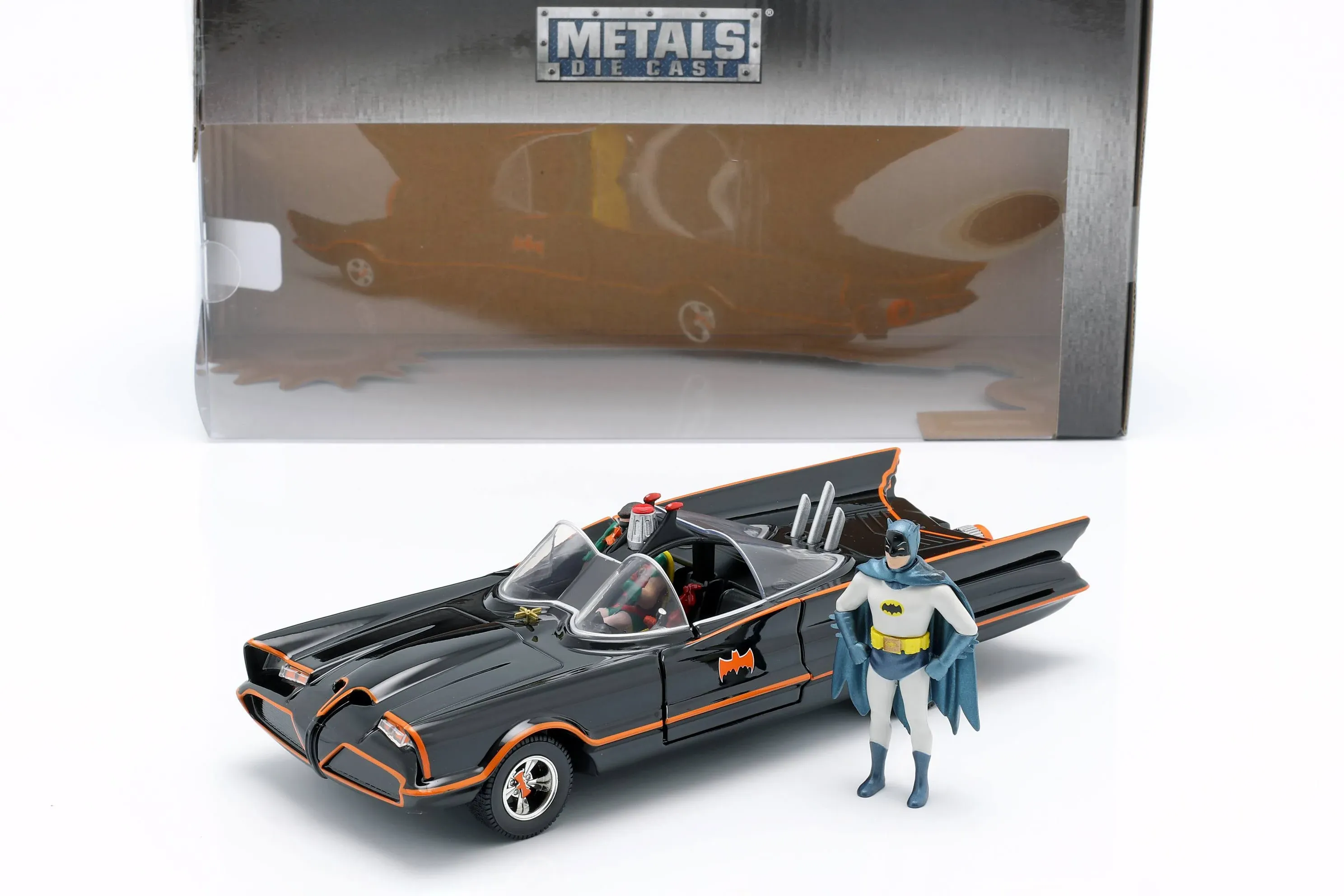 1966 CLASSIC TV SERIES BATMOBILE BATMAN AND ROBIN IN CAR 1/24 DIECAST JADA 98259