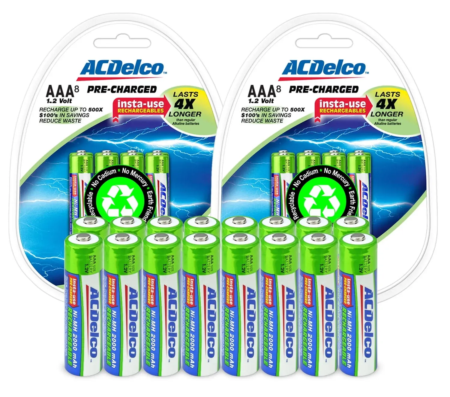 Powermax ACDelco Double AA and Triple AAA Insta-Use Rechargeable Batteries, Precharged, 4 Each