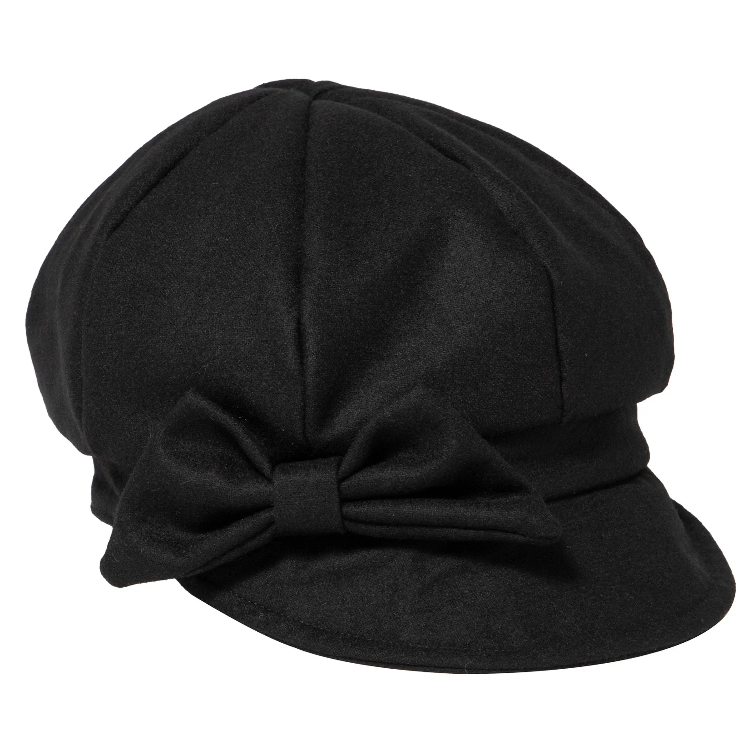  Women&#039;s Wool Cap with Self Fabric Bow One Size Black