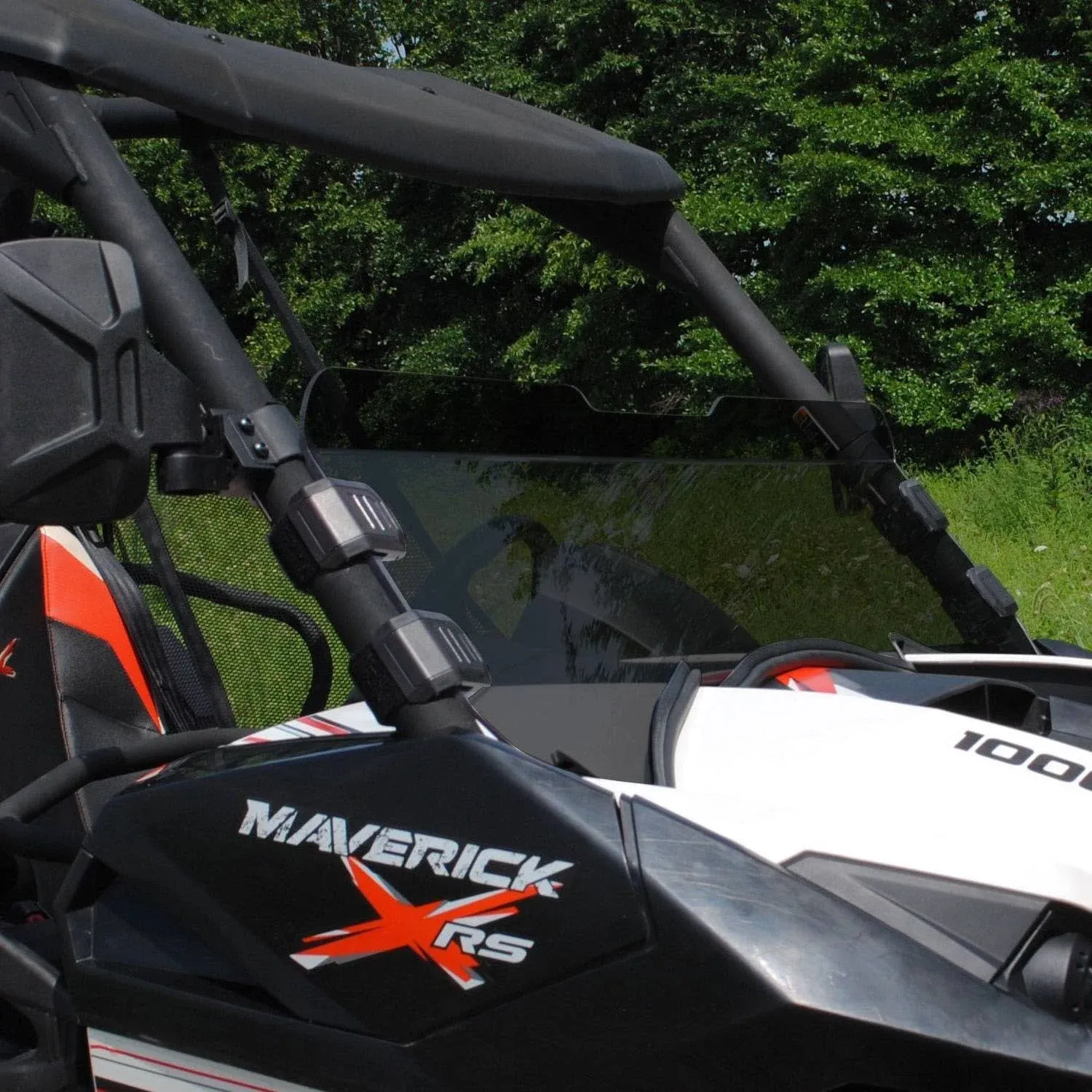 SuperATV Heavy-Duty Half Windshield for Can-Am Maverick (See Fitment) | Snug, Rattle-free Fit | 1/4" Thick Dark Tint Polycarbonate 250 Times Stronger Than Glass | USA Made!