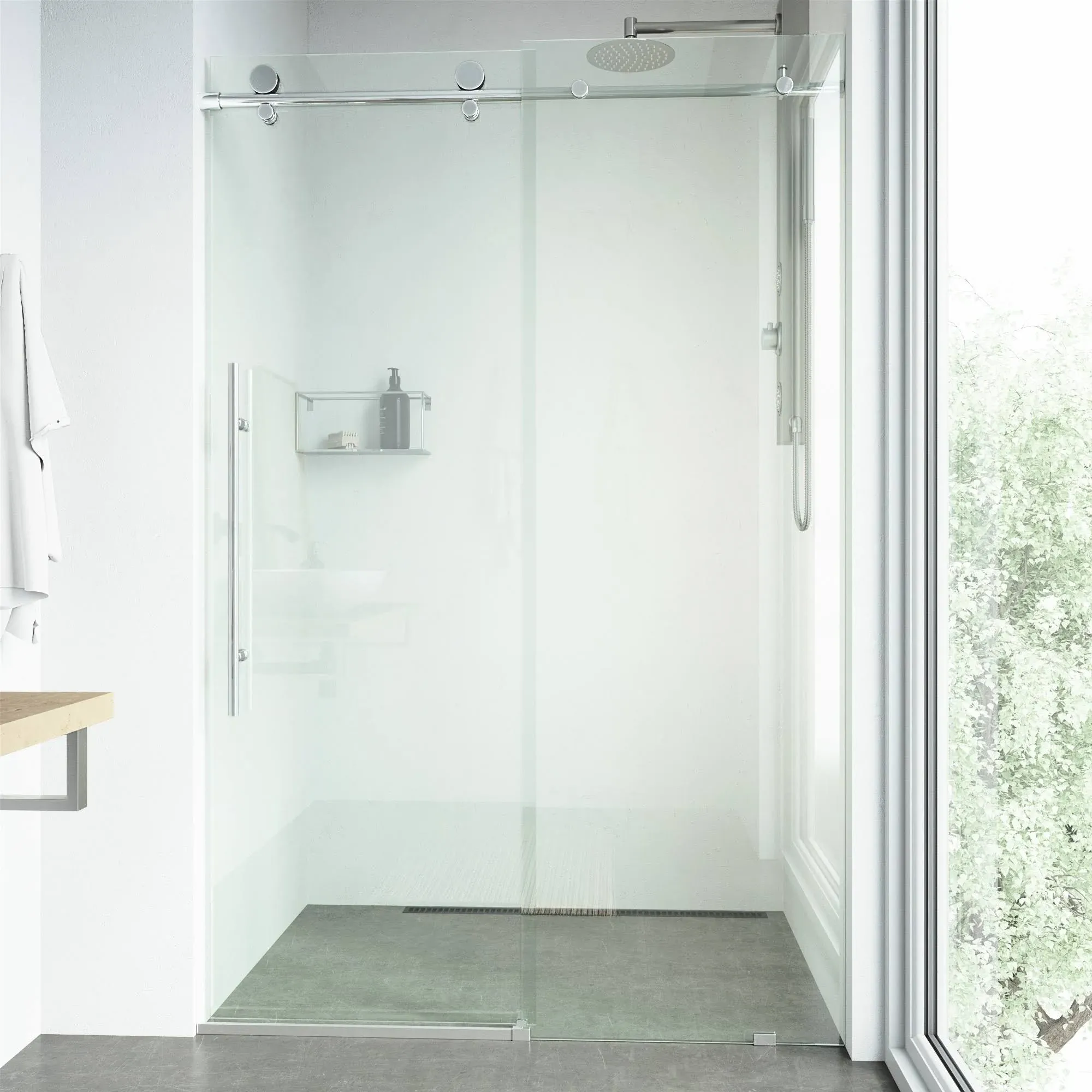 VIGO Alcove Shower Door 76&#034;H Sliding Adjustable Frameless Clear Glass in Chrome