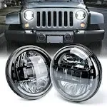 Xprite 7" LED Round Headlights Compatible with 1997-2018 Jeep Wrangler JK JKU LJ CJ TJ Hummer H1 H2, Halo Ring Headlamps DOT Approved | High/Low Sealed Beam | Plug & Play| Black