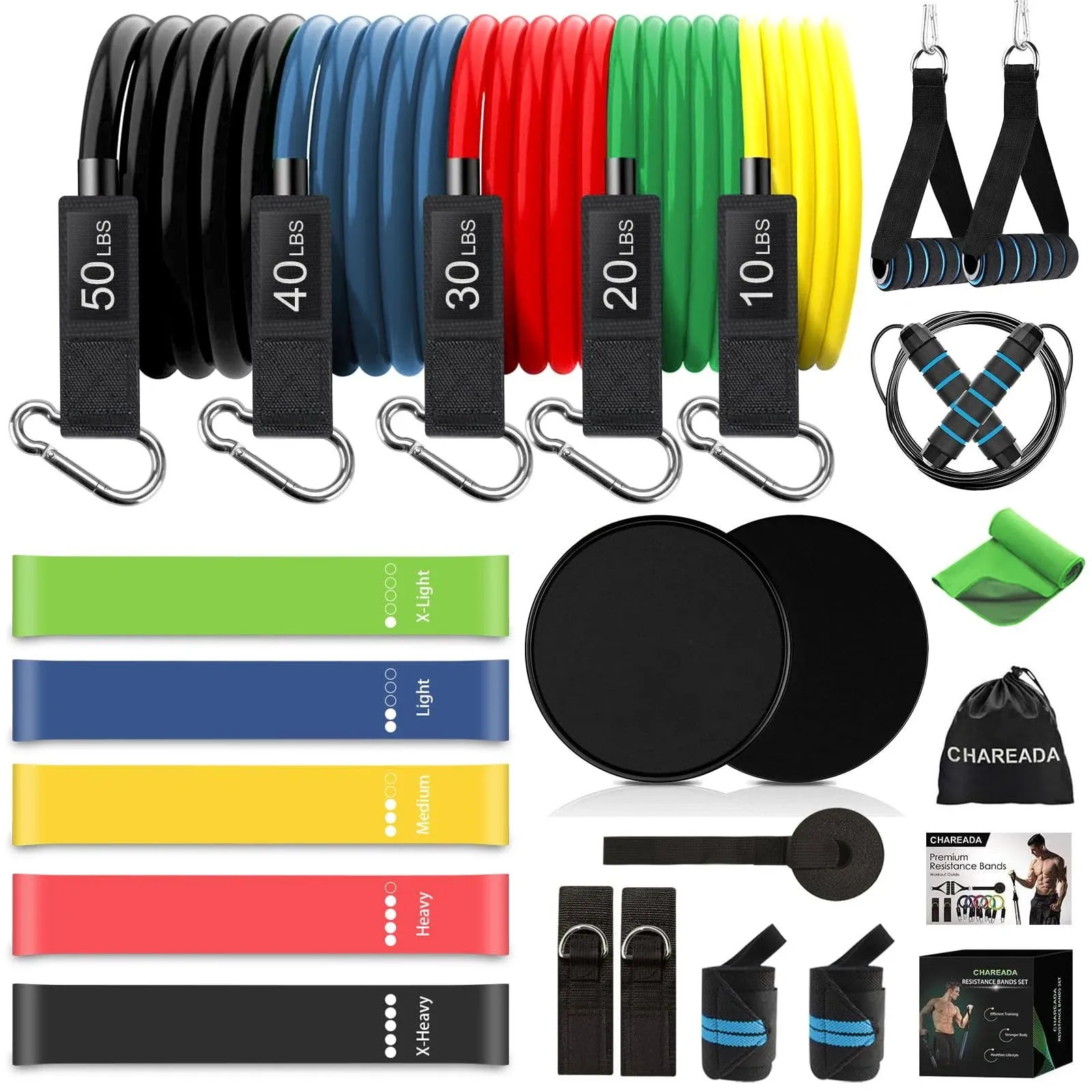 23 Pack Resistance Bands Set Workout Bands, 5 Stackable Exercise Bands Advanced