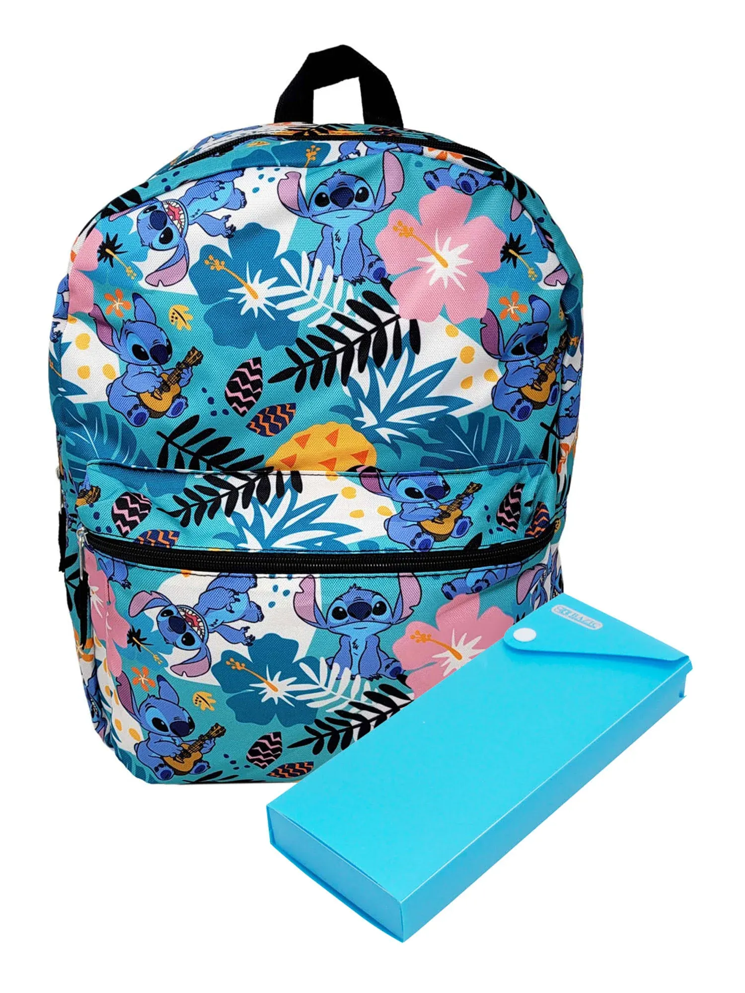 Lilo &amp; Stitch 16&quot; Backpack All-Over Print Flowers Pineapples w/ Front Pocket