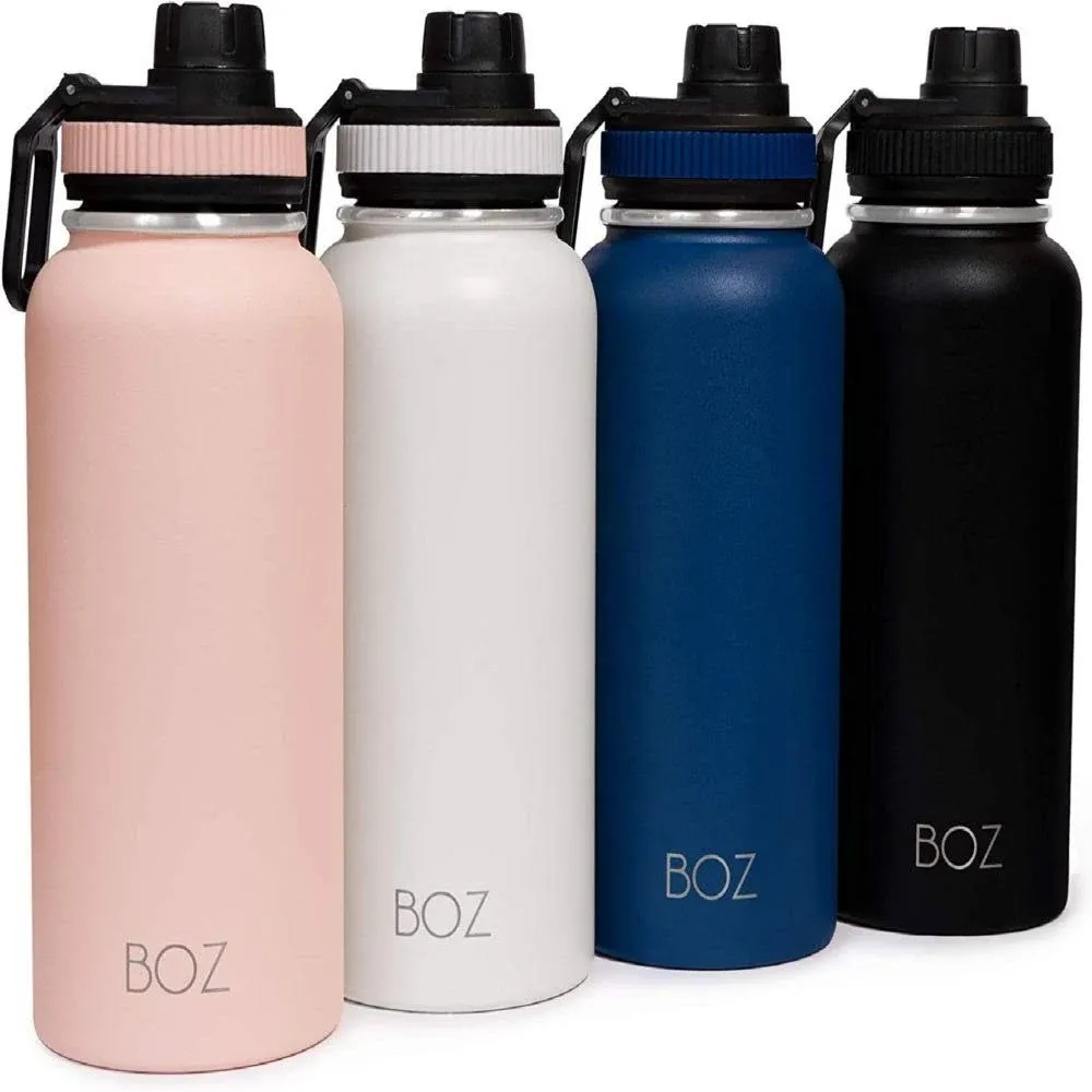 BOZ Black Double Wall Stainless Steel Water Bottle XL (1 L / 32 fl oz) Insulated, Cold 24 Hours, Sports Water Bottle Hydration