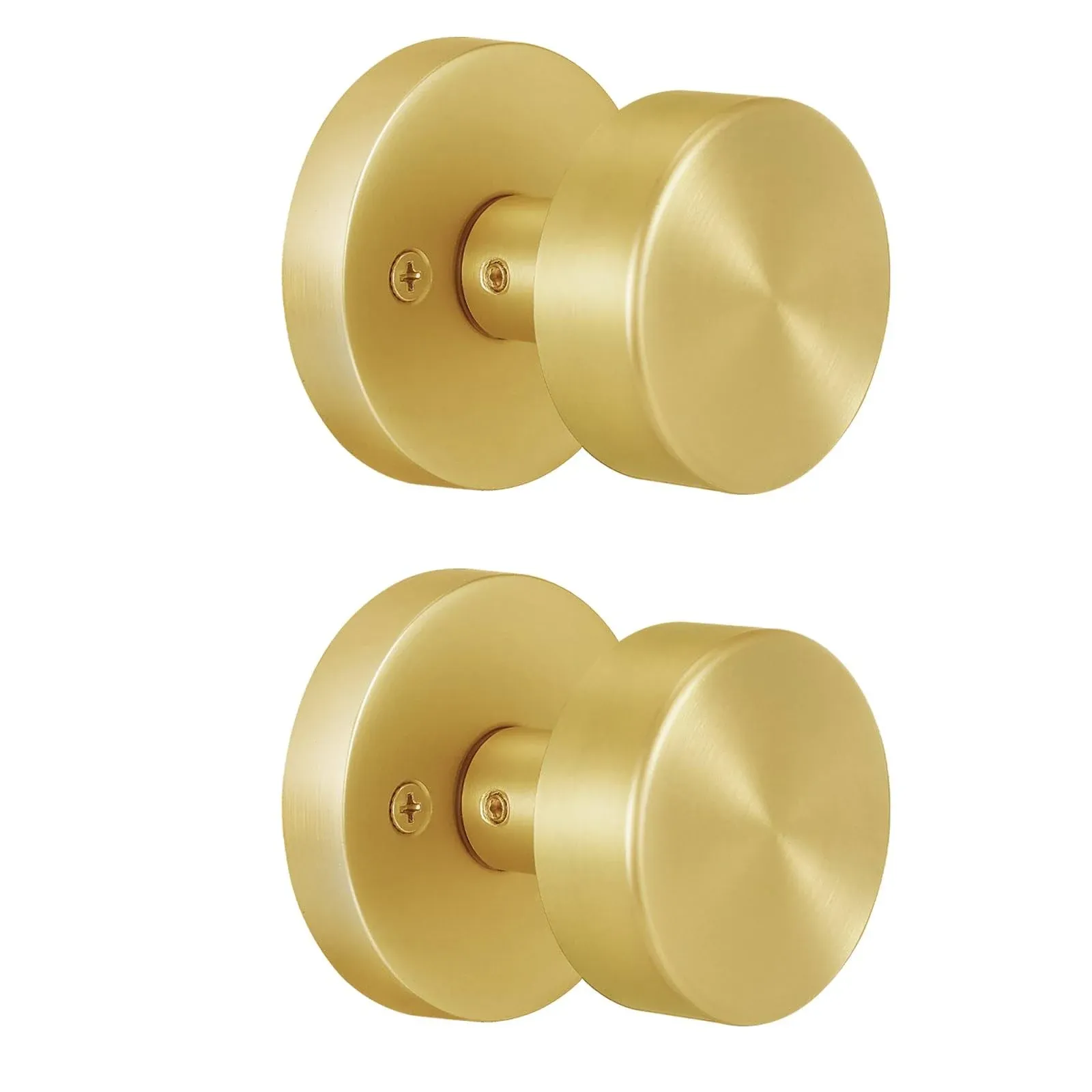 Dummy Door Knobs Interior, Gold Closet Door Knob, Brushed Brass Bifold Door Knobs, Heavy Duty Round Modern Door Handle for Double Doors, 2 Pack, Satin Brass