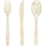 360 Gold Plastic Silverware - Disposable Gold Glitter Plastic Cutlery - Plast...