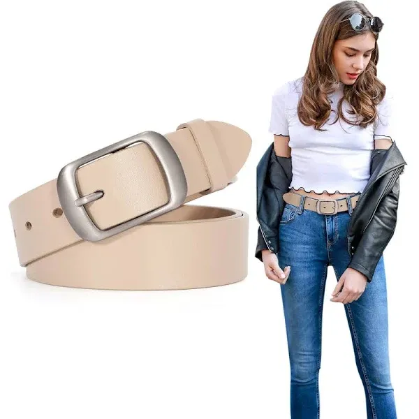 SUOSDEY Fashion Womens Leather Belt, Soft Leather Waist Belt with Pin Buckle for Jeans Pants,width 1.3"