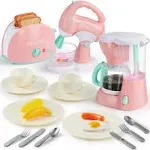 Pink Pretend Play Kitchen Appliances Toy Set with Coffee Maker, Mixer, Toaster