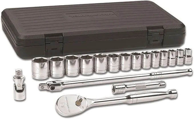 GearWrench 80717 17 Piece Socket Set 84 Tooth Ratchet 1/2&#034; Drive 6 Point SAE