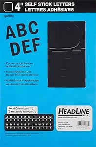 Headline Sign 32411 Stick-On Vinyl Letters, Black, 4-Inch, Made in USA