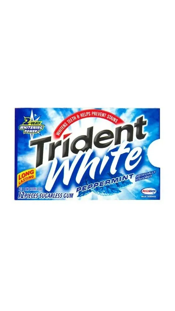 Trident White Gum, Sugar Free, Peppermint - 12 - 12 piece pkgs [144 pieces]