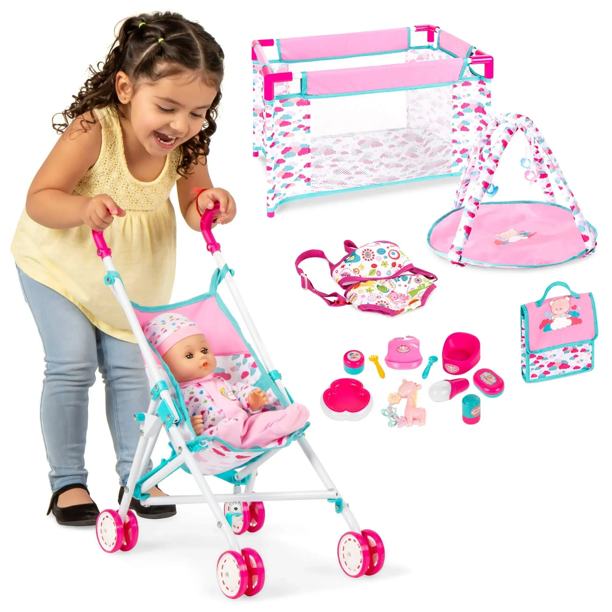 Kids 15-Piece 13.5in Newborn Baby Doll Nursery Role Play Playset w/ Stroller,...