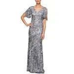 Alex Evenings V-Neck Sequin Dress with Cold Shoulder Flutter Sleeve Blush / 18