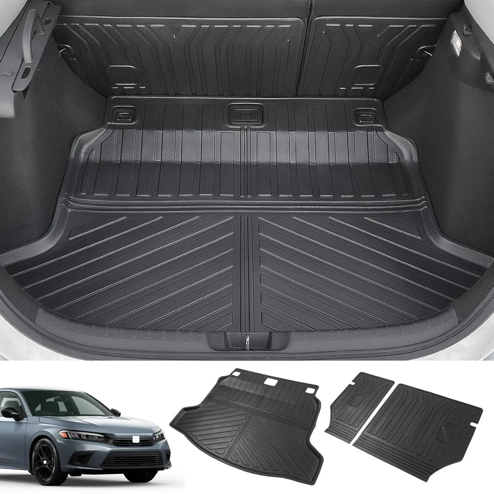 powoq Fit 2022 2023 Honda Civic Hatchback Trunk Mat Rear Backrest Mat Cargo Mat Cargo Liners All-Weather TPE for 2022 2023 Honda Civic Accessories