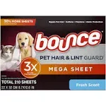 Pet-Bounce Hair & Lint Guard Mega Dryer Sheets, Fresh Scent (210 ct.)