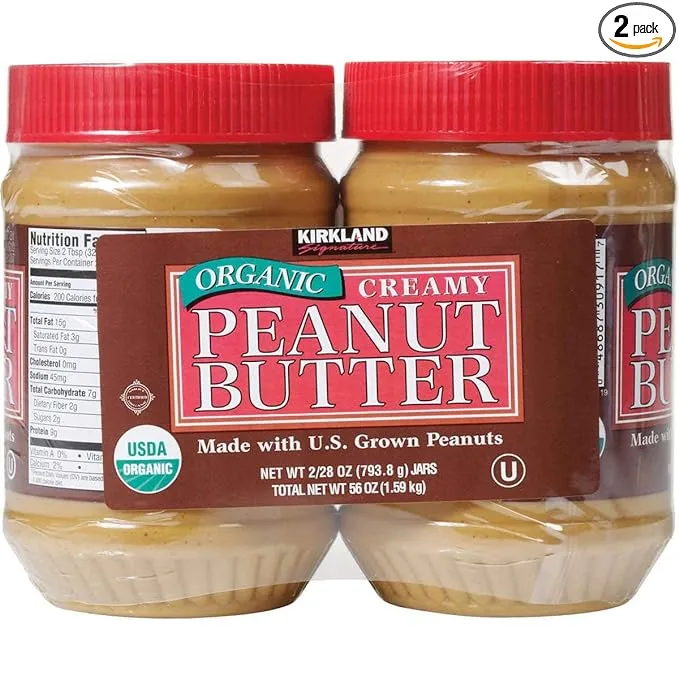 Kirkland Organic Creamy Peanut Butter U.S. Valencia Peanuts 28 Ounce Each Jar 2 Pack